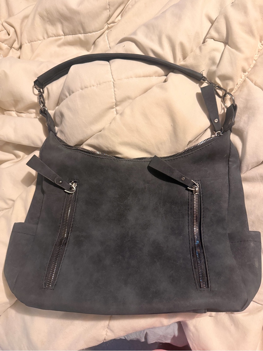 Women's Suede Shoulder Bag in Charcoal Gray
